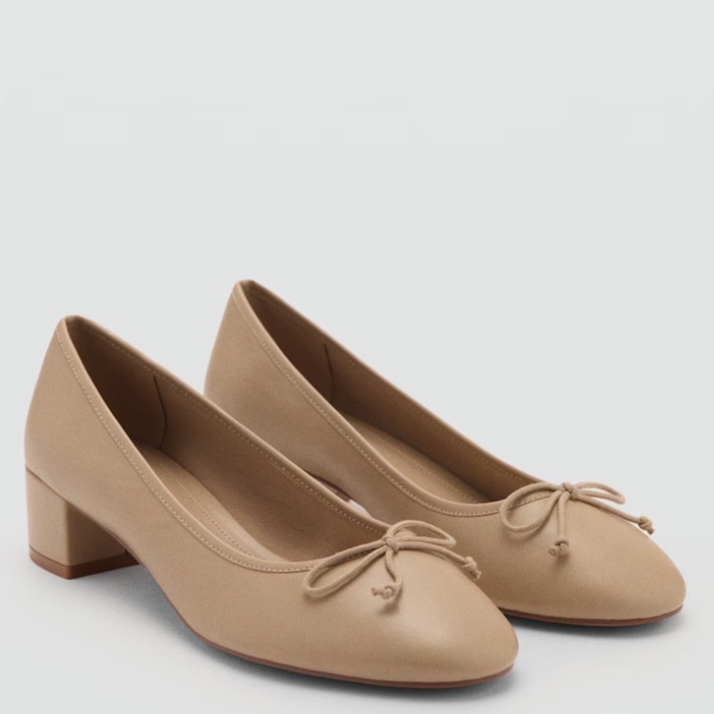 Mango Tan Block Heel Flats with Bow